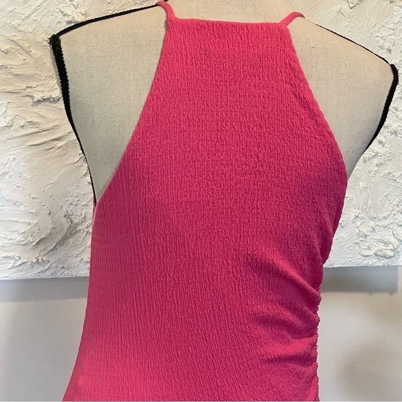 Lulu's Break the Rules Pink Ruched Asymmetrical Midi Dress Sleeveless Sz S - Picture 8 of 10